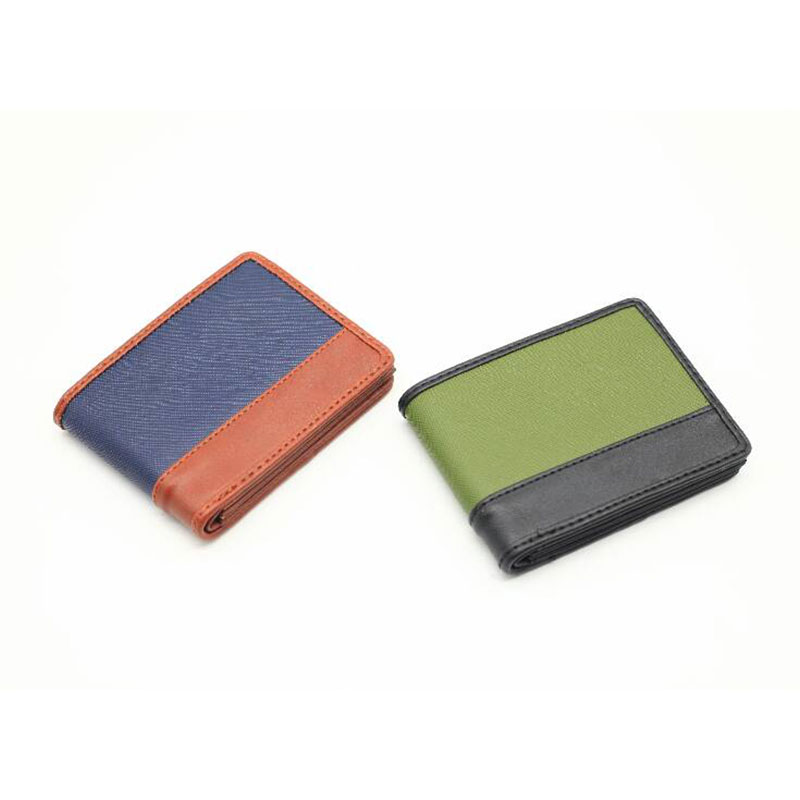 Color Spliced Saffiano Bifold Wallet with Piping Edge for Men