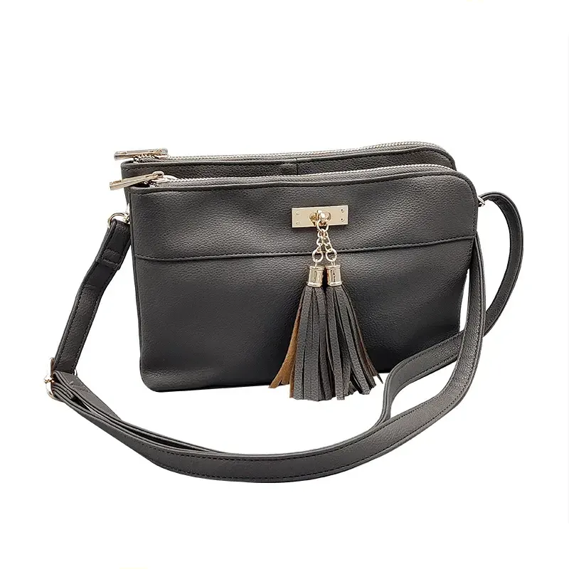 Double Zipper tassel Decoration Ladies Shoulder Bag