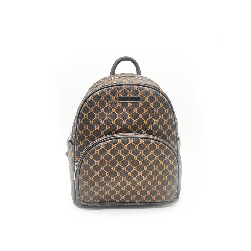 Ladies Brown Print Pu Backpack