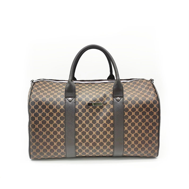 Ladies Brown Print Pu Duffle Bag