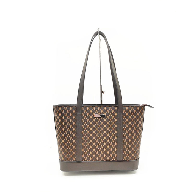 Ladies Brown Print Pu Tote Bags