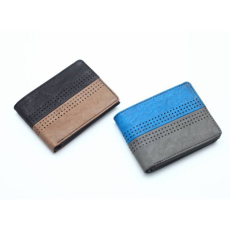 Punched PU Color Spliced Bifold Wallet For Men